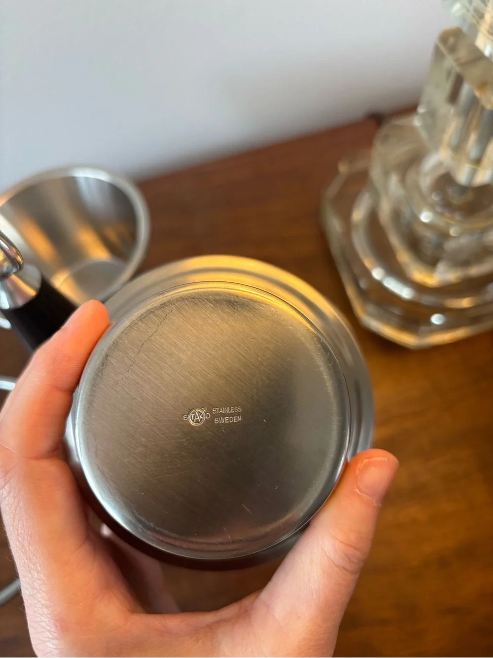 Authentic MCM Stako Sweden Condiment Lazy Susan Trio Wood Stainless Steel